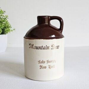Vintage Mountain Dew Brown Cream Ceramic Jug, No Cork – Lake George, New York